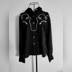 Panhandle Slim Faux Suede Black Cowgirl Shirt...White Embroidery & Snap Buttons